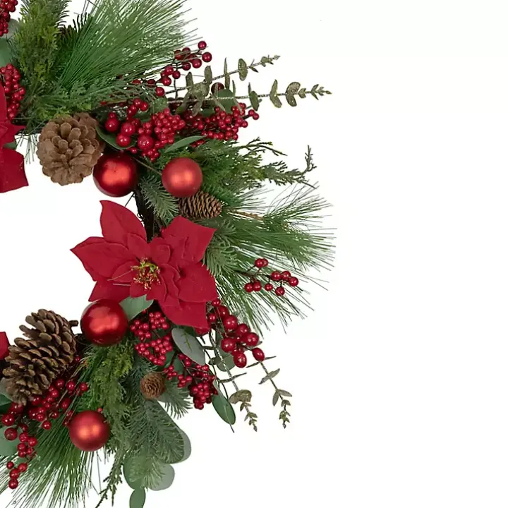 Poinsettia and Red Berry Wreath