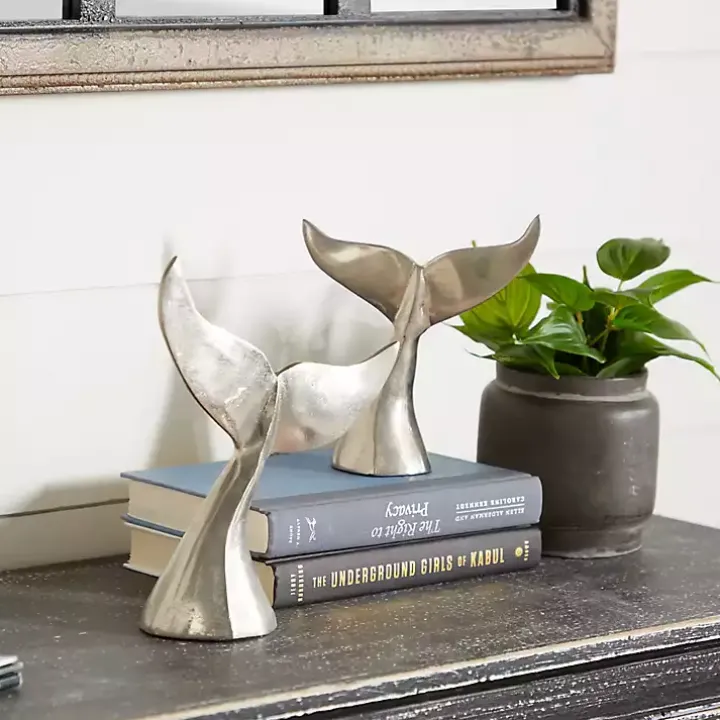 Polished Silver Whale Fin 2-pc. Figurine Set