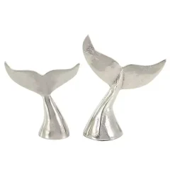 Polished Silver Whale Fin 2-pc. Figurine Set