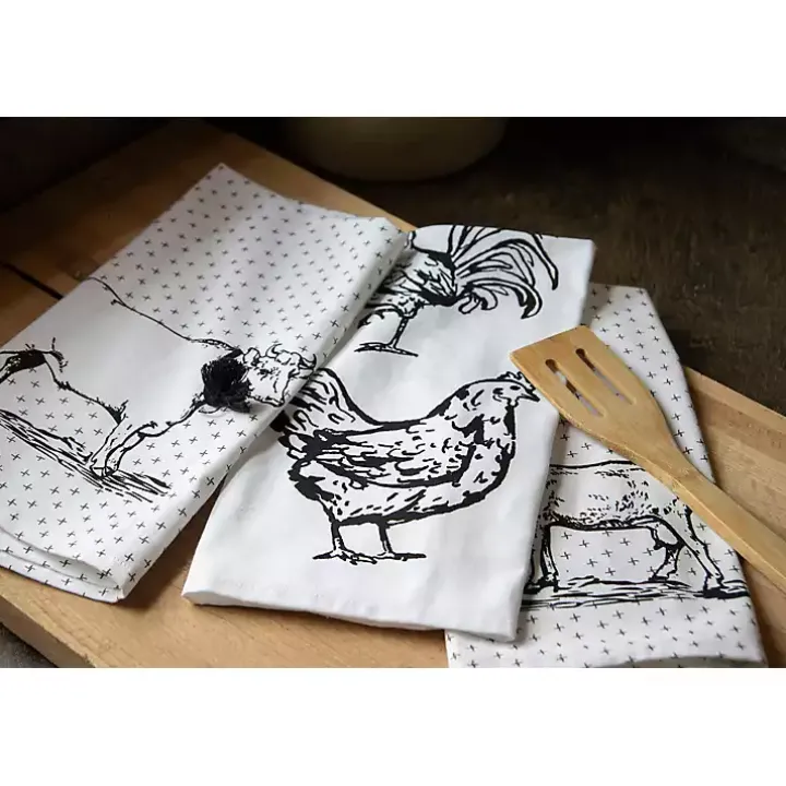 Portrait Farm Animals Kitchen Towels, Set of 3