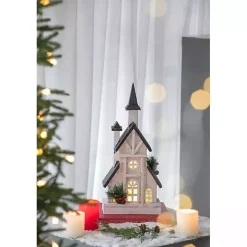 Pre-Lit Black and White Steepled Church Statue