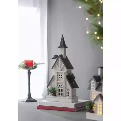 Pre-Lit Black and White Steepled Church Statue