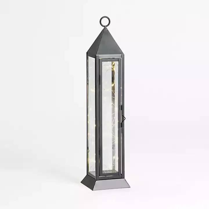 Pre-Lit Black Metal Twinkle Lights Lantern, 18 in.
