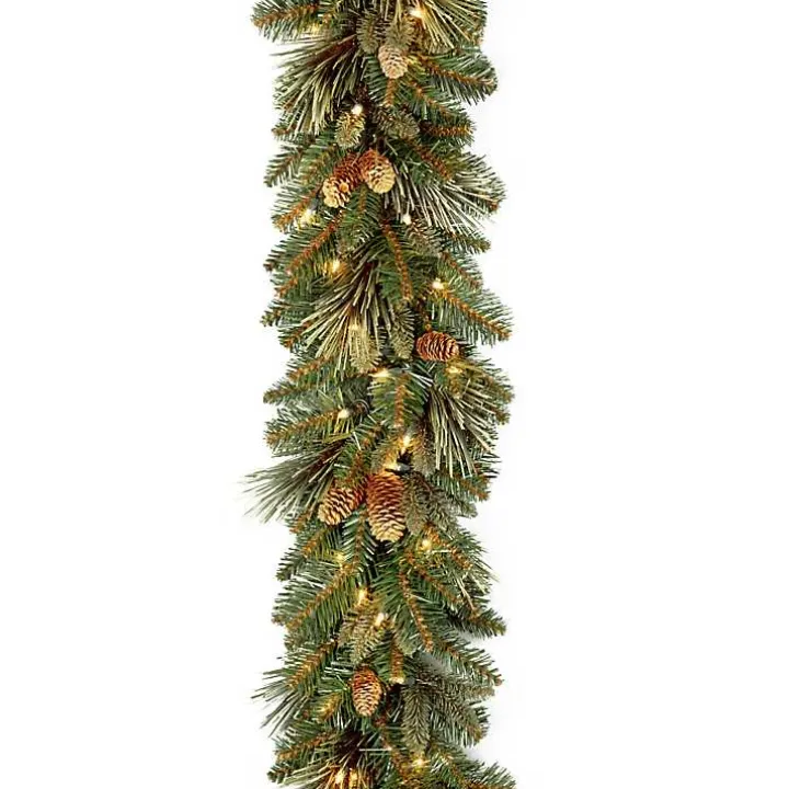 Pre-Lit Carolina Pine Garland with Flocked Cones