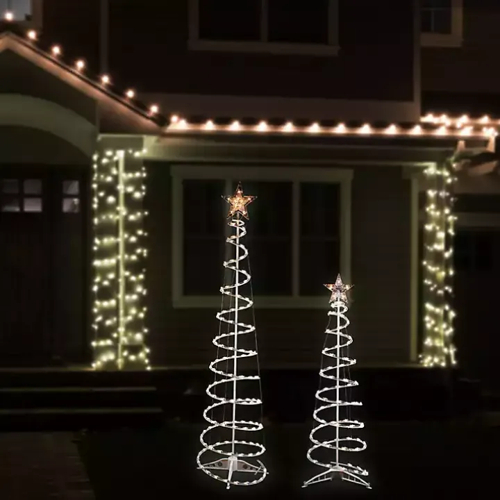 Pre-Lit Clear White Spiral Trees, Set of 2