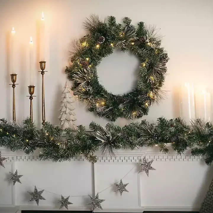 Pre-Lit Flocked Mixed Pine and Pinecone Garland