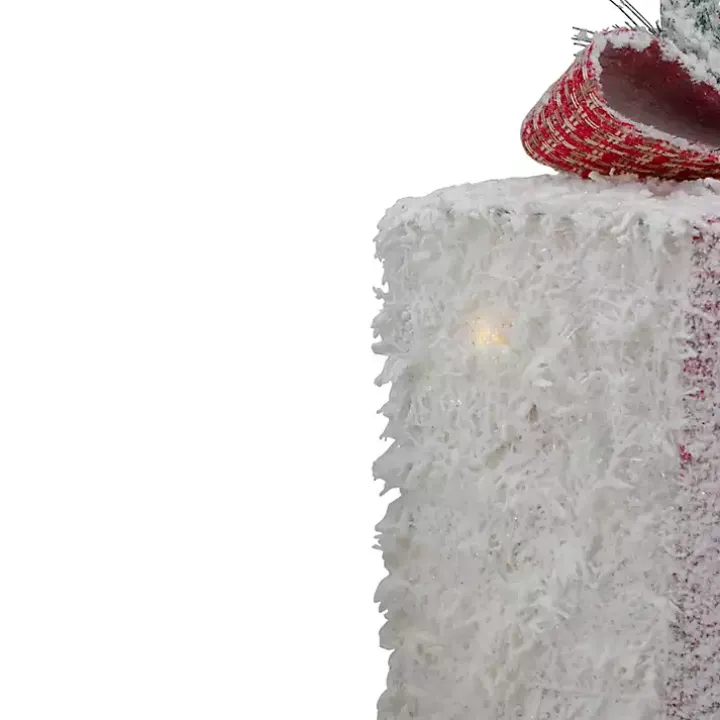 Pre-Lit Frosted White Rattan Gift Boxes, Set of 3