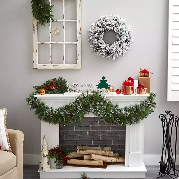 Pre-Lit Fully Flocked Pine Branch Wreath