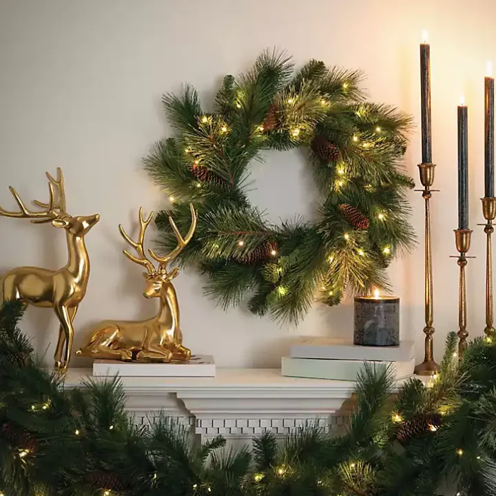Pre-Lit Mixed Pine and Pinecone Christmas Wreath
