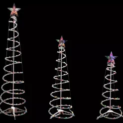 Pre-Lit Multicolor White Spiral Trees, Set of 3
