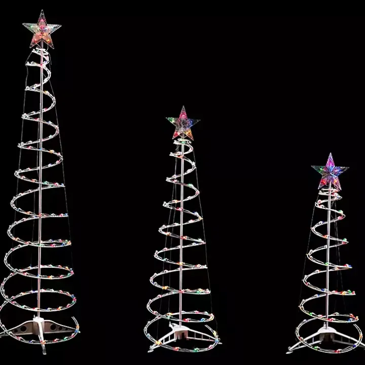 Pre-Lit Multicolor White Spiral Trees, Set of 3