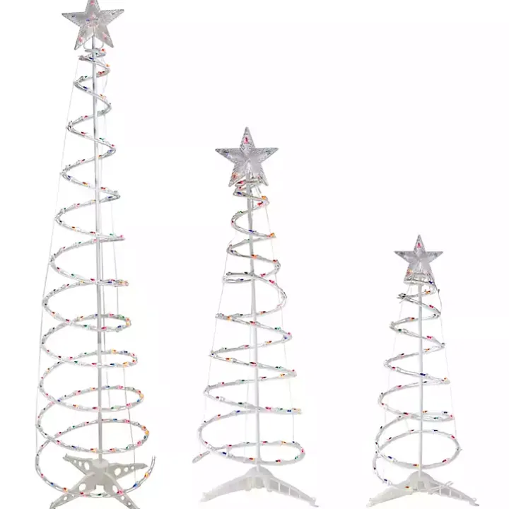 Pre-Lit Multicolor White Spiral Trees, Set of 3
