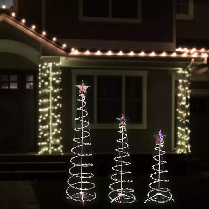 Pre-Lit Multicolor White Spiral Trees, Set of 3