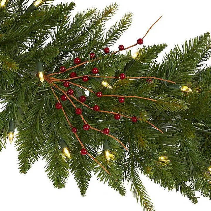 Pre-Lit Pine and Berry Garland