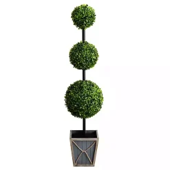 Pre-Lit Triple Boxwood Topiary in Planter, 4 ft.
