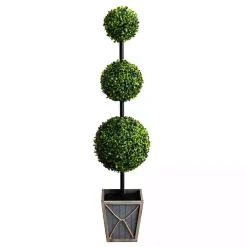 Pre-Lit Triple Boxwood Topiary in Planter, 4 ft.