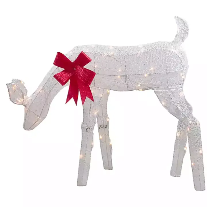 Pre-Lit White Mesh Red Bow Christmas Reindeer