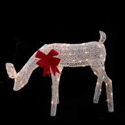 Pre-Lit White Mesh Red Bow Christmas Reindeer