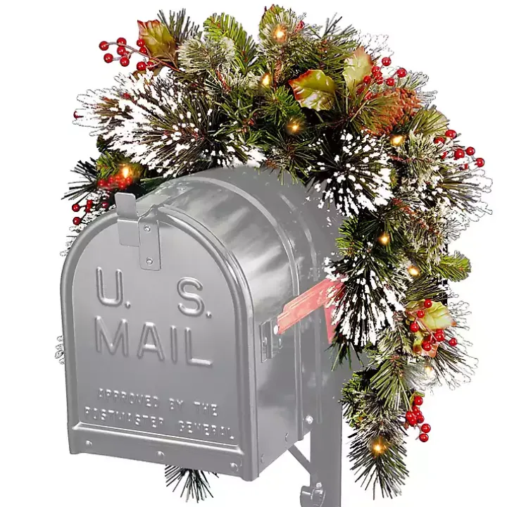 Pre-Lit Wintry Pine Mailbox Swag