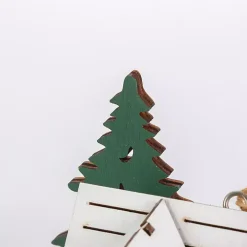 Pre-Lit Wooden House Christmas Ornaments, Set of 3