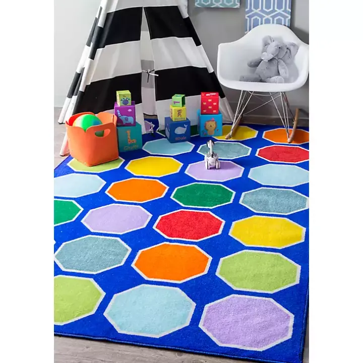 Primary Color Hexagon Area Rug, 5x8