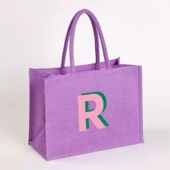 Purple Monogram R Jute Tote Bag