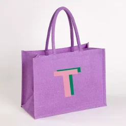Purple Monogram T Jute Tote Bag