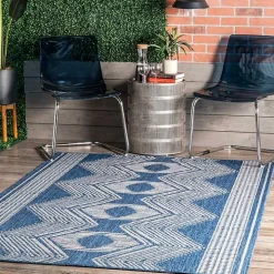 Raina Blue Tribal Zig Zag Outdoor Rug, 5x8