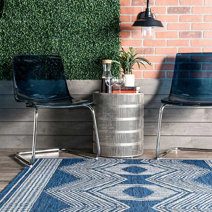 Raina Blue Tribal Zig Zag Outdoor Rug, 5x8