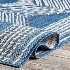 Raina Blue Tribal Zig Zag Outdoor Rug, 5x8