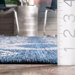 Raina Blue Tribal Zig Zag Outdoor Rug, 5x8