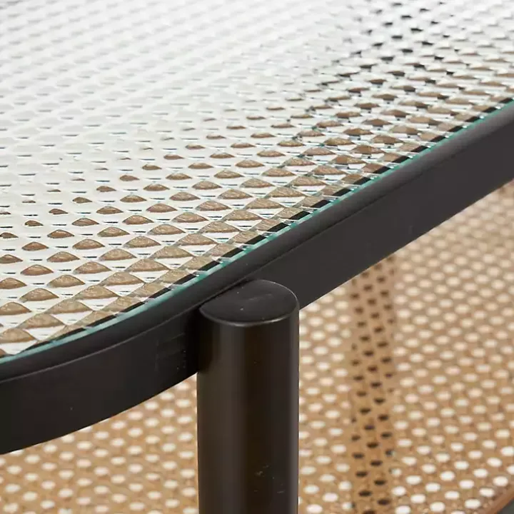 Rattan and Glass 2-Tier Console Table