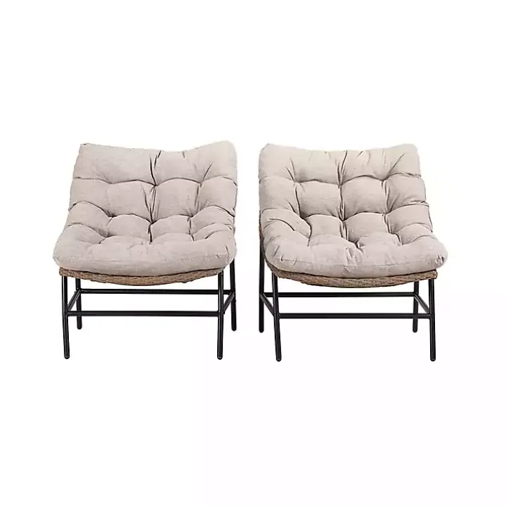 Rattan Scoop Chairs with Cushions, Set of 2