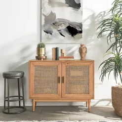 Reclaimed Pine and Woven Cane Cabinet