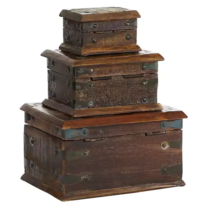 Reclaimed Wood Antique Box Set, Set of 3