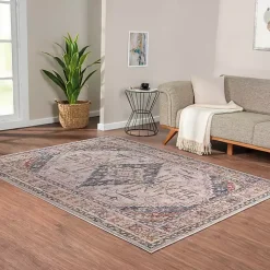 Red & Blue Vintage Medallion Area Rug, 5x7