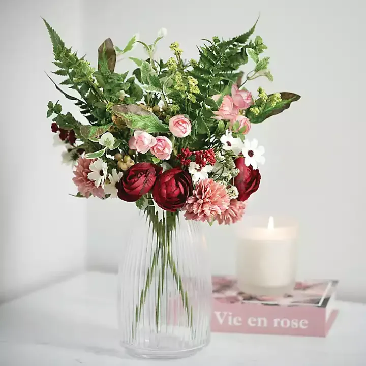 Red and Pink Mixed Floral Stems, Set of 3