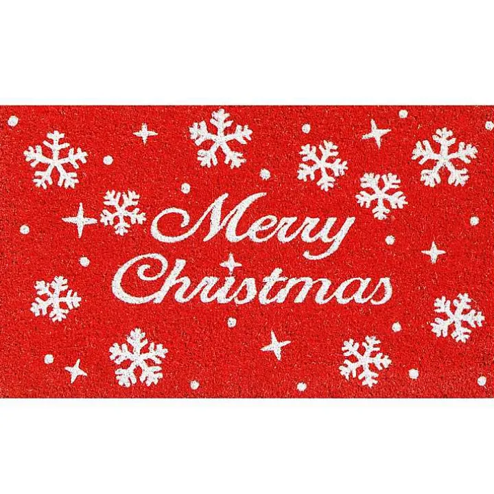 Red and White Merry Christmas Snowflake Doormat