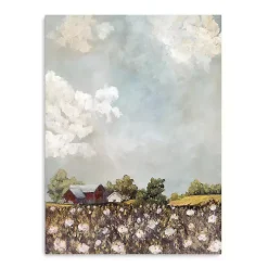 Red Barn and Field of Flowers Canvas Art Print