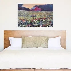Red Barn and Flowers Canvas Art Print