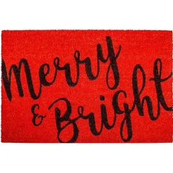 Red Black Merry and Bright Coir Doormat, 36 in.