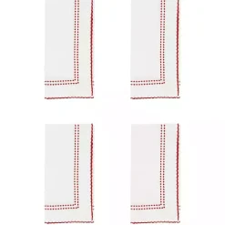 Red Border Embroidered Napkins, Set of 4