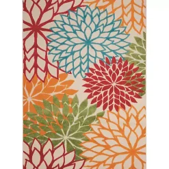 Red Bright Floral Burst Outdoor Area Rug, 5x7