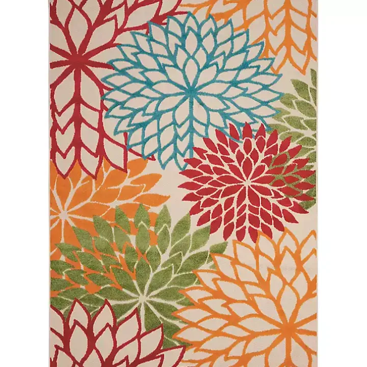 Red Bright Floral Burst Outdoor Area Rug, 5x7