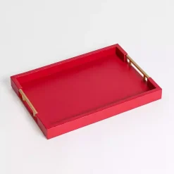 Red Faux Leather Gold Handle Tray