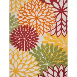Red Floral Burst Outdoor Area Rug, 7x10