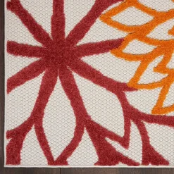 Red Floral Burst Outdoor Area Rug, 7x10