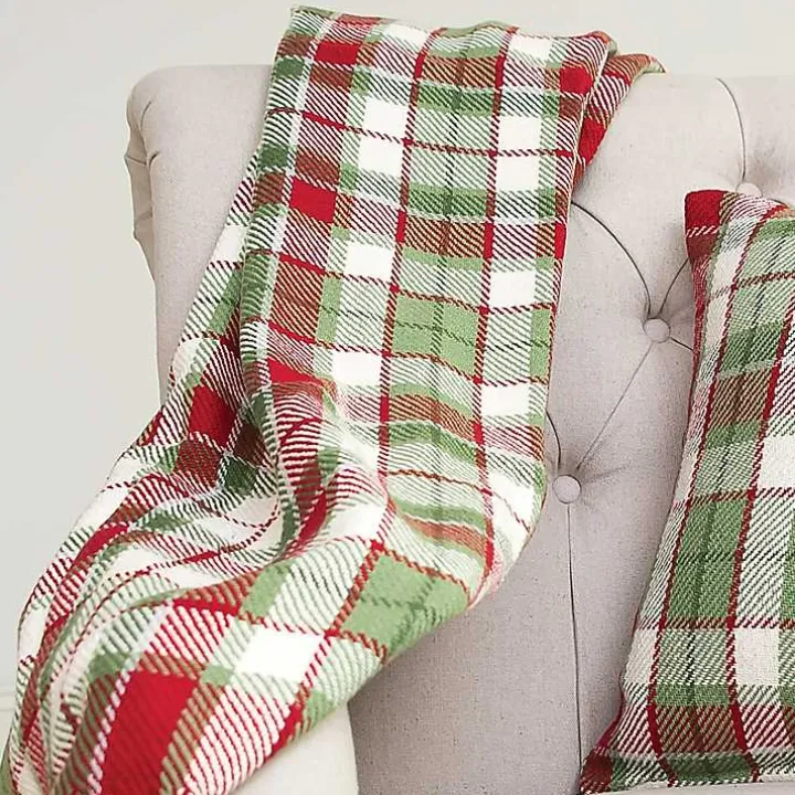 Red Green White Plaid Christmas Throw Blanket