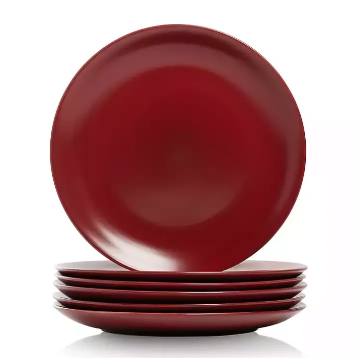 Red Matte Ceramic Dinner Plates, Set of 6