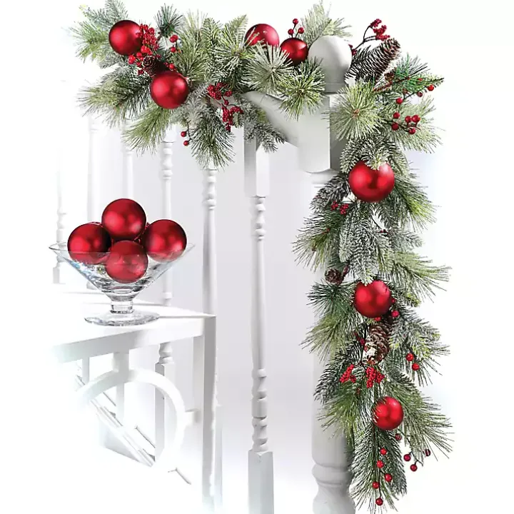 Red Ornament Frost Pine Waterproof Garland